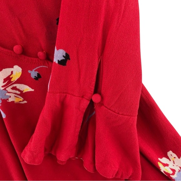 Free People "Time On My Side" Red Floral Print Wrap Dress - Picture 3 of 7